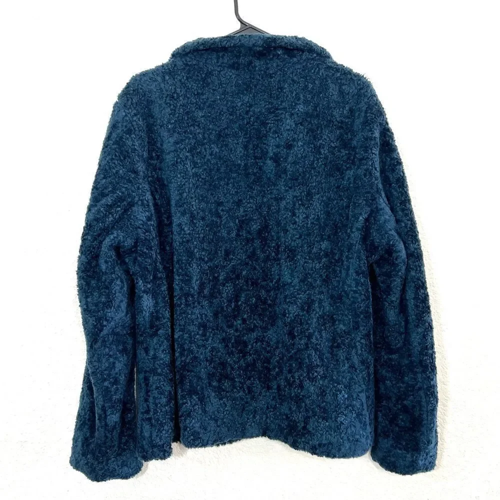 PENDLETON Coat Navy Blue Full Zip Teddy Jacket Wool Plaid Flannel Accents XL